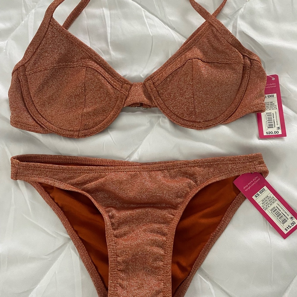 Glitter Rusty Orange/Red Bikini Set